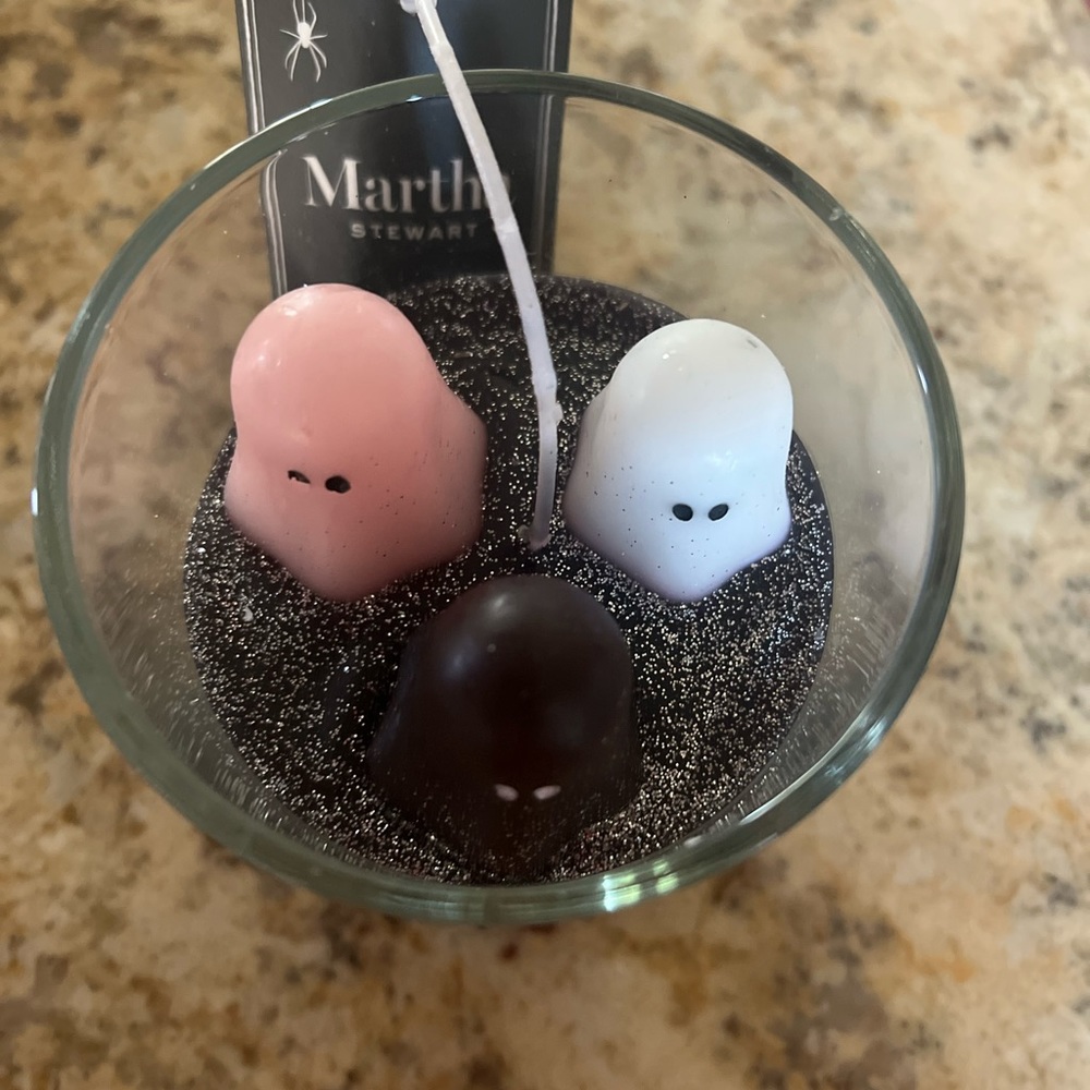 Martha Stewart three ghost glitter candle